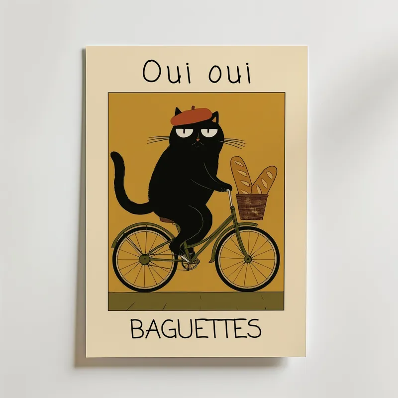 French Baguette Cat Poster Autentisk
