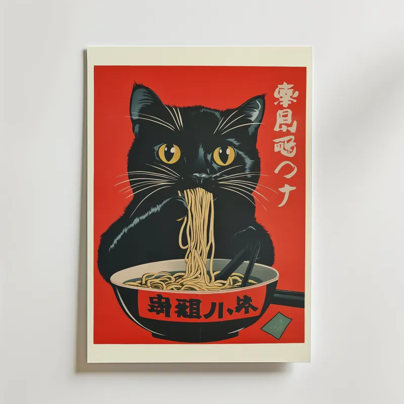 Cat Eating Ramen Poster Billig